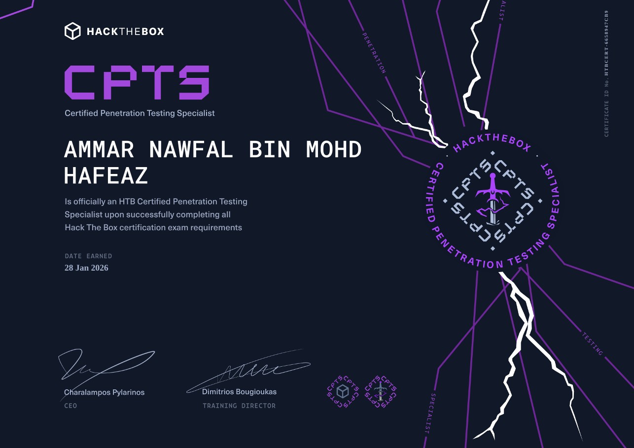 HTB Certified Penetration Testing Specialist certificate